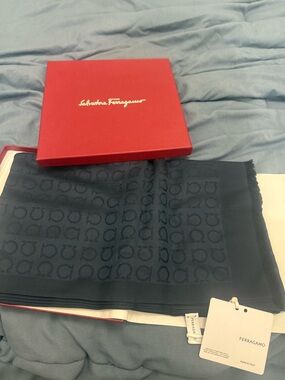 Salvatore Ferragamo Dark Blue Patterned Fabric